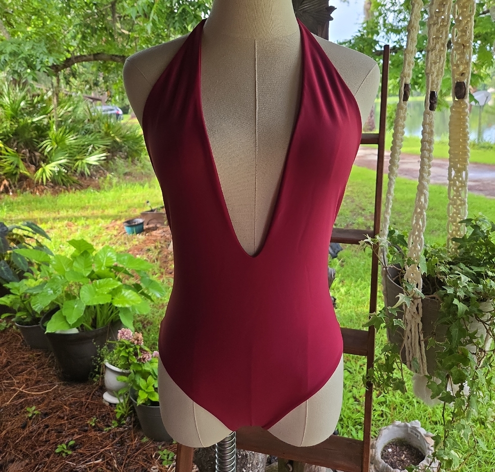 Mikoh Hinano Maroon Plunging Neckline One Piece Swimsuit Size Large
